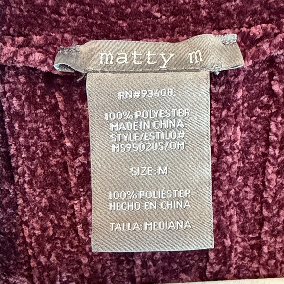 Matty M Women's Size Medium Plush Burgundy Open Front Cardigan Sweater - Picture 2 of 4